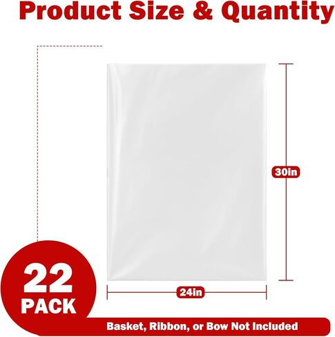 Homrelaxy 22 PCS 24 × 30 بوصة أكياس السيلوفان لسلال الهدايا ، وأكياس سلة بلاستيكية واضحة ، وملف السيلوفان لسلال الهدايا لعيد الميلاد ، والزفاف ، عيد الشكر in Kuwait