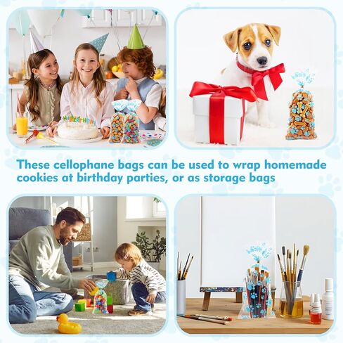 أكياس هدايا طباعة Perehope Paw ، حقيبة السيلوفان مع علاقات تويست متينة للذهب ، حقيبة قابلة للاستيلاء على أكياس الكلاب الخفيفة للوجبات الخفيفة (الأزرق) in Kuwait
