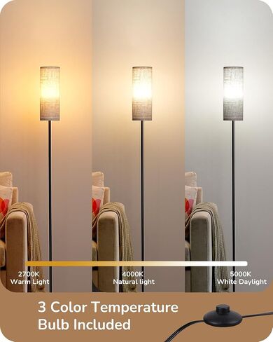 مصابيح أرضية Edishine لغرفة المعيشة ، 63.7 بوصة مصباح قائم بذاته مع لمبة LED 9W ، 3 درجة حرارة اللون ، مصباح زاوية حديثة لغرفة النوم ، الحضانة ، المكتب ، مفتاح دواسة القدم ، الأسود in Saudi Arabia
