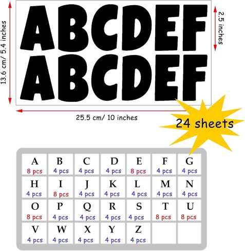 Bemeol 288 PCS Bulletin Board Letters 24 Sheets 2.5 inch inshesive finyl alphabet stickers for poster board classroom decore (Black) in Saudi Arabia