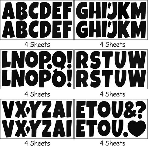 Bemeol 288 PCS Bulletin Board Letters 24 Sheets 2.5 inch inshesive finyl alphabet stickers for poster board classroom decore (Black) in Saudi Arabia