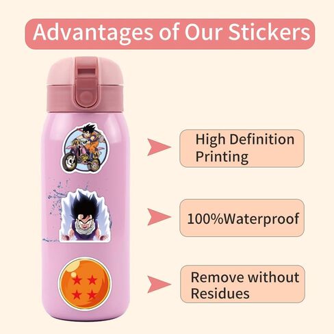 Anime Stickers for Kids, 50pcs Popular Classic Anime Stickers for Kids, Cartoon Children's Dragonball Sticker for Water Bottle,Laptop,Waterproof Vinyl Decals for Teens Girls Boys in Kuwait