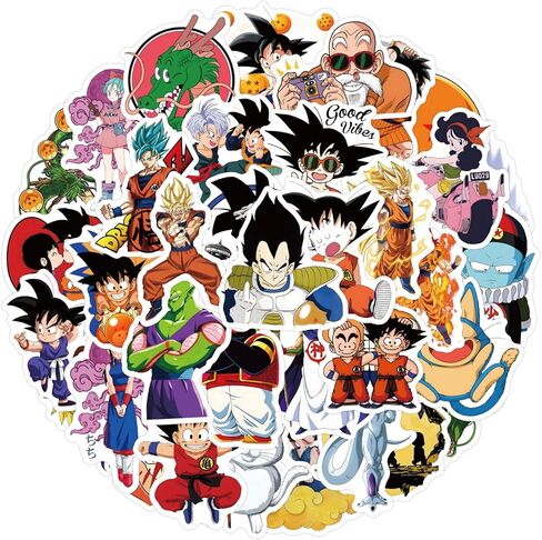 Anime Stickers for Kids, 50pcs Popular Classic Anime Stickers for Kids, Cartoon Children's Dragonball Sticker for Water Bottle,Laptop,Waterproof Vinyl Decals for Teens Girls Boys in Kuwait