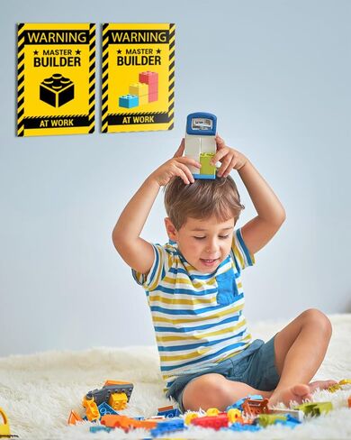 2 Pcs Wall Decor Poster Warning Master Builder at Work Sticker, Vinyl Print Building Block Bricks Door & Room Caution for Brickbuilders, Child, Kids- Small(7"x10") in Kuwait