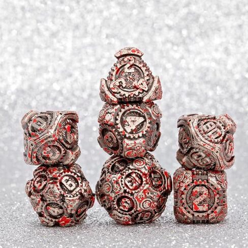 Sage's Portal Artificer's Core Metal DND DICE 7 قطعة من الزهر متعدد السطوح في DND TTRPG و Dragons Pathfinder (Cerulean) in Kuwait