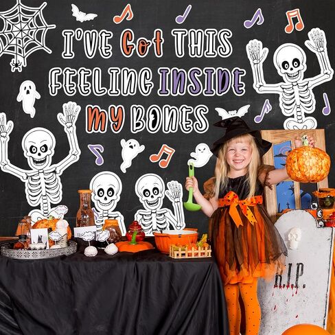 Halloween Skeleton Bulletin Board Decoration Funny White Skull Bone Classroom Paper Cutouts with 150 Pcs Glue Points for Holiday Horror Party School Wall Door,65 Pcs in Saudi Arabia