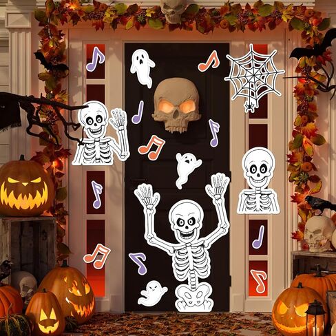 Halloween Skeleton Bulletin Board Decoration Funny White Skull Bone Classroom Paper Cutouts with 150 Pcs Glue Points for Holiday Horror Party School Wall Door,65 Pcs in Saudi Arabia