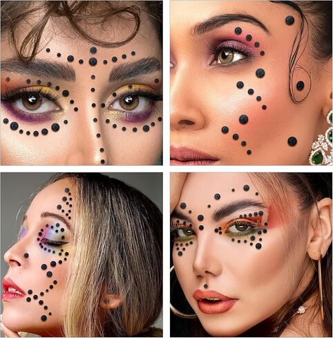 Self Adhesive Face Gems and Pearls for Makeup, Festival Jewels, Hair Gems Pearls, 3/4/5/6/8 mm Round Rhinestone Stickers for Face, Eye, Makeup, Body, Crafts 591Pcs (16_Dark Purple) in Kuwait