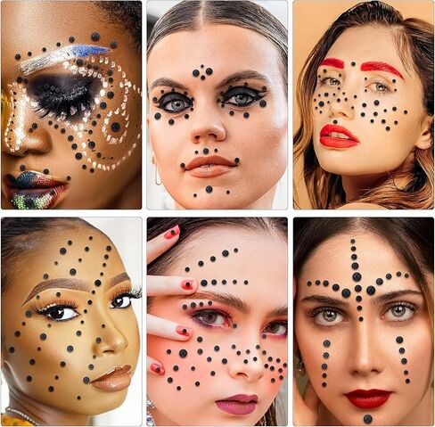 Self Adhesive Face Gems and Pearls for Makeup, Festival Jewels, Hair Gems Pearls, 3/4/5/6/8 mm Round Rhinestone Stickers for Face, Eye, Makeup, Body, Crafts 591Pcs (16_Dark Purple) in Kuwait