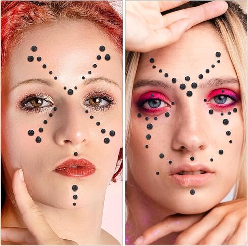 Self Adhesive Face Gems and Pearls for Makeup, Festival Jewels, Hair Gems Pearls, 3/4/5/6/8 mm Round Rhinestone Stickers for Face, Eye, Makeup, Body, Crafts 591Pcs (16_Dark Purple) in Kuwait