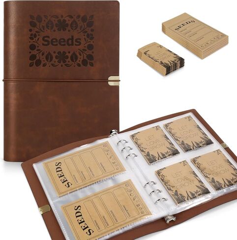 منظم تخزين البذور ، موثق منظم حزم البذور مع مظاريف تخزين بذور البذور 80pcs و 40 حماة صفيحة واضحة لحماية بذور الخضار (بني ، 9.1 × 6.5 بوصة) in Kuwait