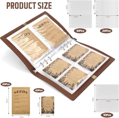 منظم تخزين البذور ، موثق منظم حزم البذور مع مظاريف تخزين بذور البذور 80pcs و 40 حماة صفيحة واضحة لحماية بذور الخضار (بني ، 9.1 × 6.5 بوصة) in Kuwait