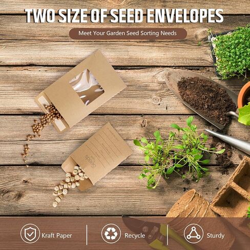 منظم تخزين البذور ، موثق منظم حزم البذور مع مظاريف تخزين بذور البذور 80pcs و 40 حماة صفيحة واضحة لحماية بذور الخضار (بني ، 9.1 × 6.5 بوصة) in Kuwait