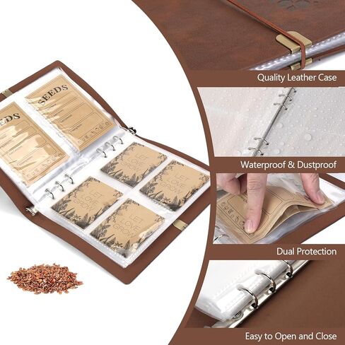 منظم تخزين البذور ، موثق منظم حزم البذور مع مظاريف تخزين بذور البذور 80pcs و 40 حماة صفيحة واضحة لحماية بذور الخضار (بني ، 9.1 × 6.5 بوصة) in Kuwait