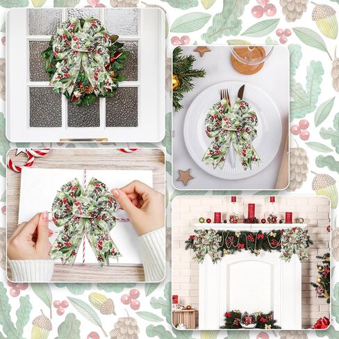 عيد الميلاد السلكي الحافة الشريط المائي التوت الأحمر مع الأوراق الخضراء النسيج الشريط الحرفي لقوس الزهور صنع هدية DIY ، 12 ياردة in Saudi Arabia