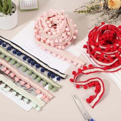 uxcell 5 Yards Embroidered Pom Pom Ribbon, Fabric Trim Fringe Pompom Crafts Tassel Lace for Sewing DIY Clothes Pillow Decoration, White in Saudi Arabia