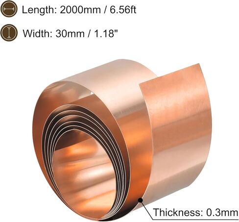 uxcell Copper Sheet Roll, 2000mm x 100mm x 0.1mm 99.9% Pure Copper Strip Metal Foil Plate for Electrical DIY Projects in Kuwait