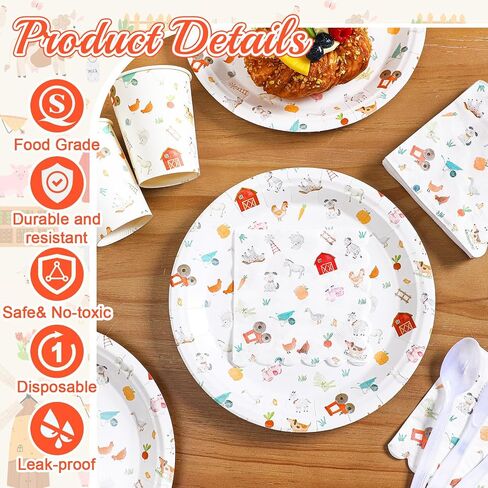 300 PCS Farm Animal Birthday Decoration ، Farm Animal Plates and Fedical Cups يقدم 50 ضيفًا ، مزارعًا يمكن التخلص منها تحت عنوان لتوفيات حفلات حفلات الزفاف استحمام الطفل in Kuwait