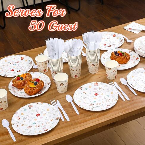 300 PCS Farm Animal Birthday Decoration ، Farm Animal Plates and Fedical Cups يقدم 50 ضيفًا ، مزارعًا يمكن التخلص منها تحت عنوان لتوفيات حفلات حفلات الزفاف استحمام الطفل in Kuwait