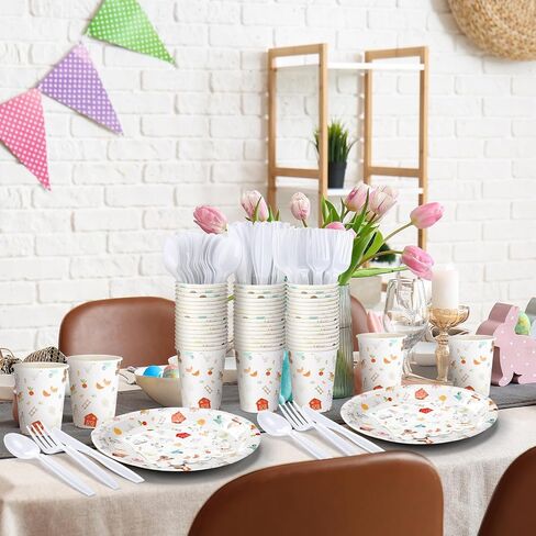 300 PCS Farm Animal Birthday Decoration ، Farm Animal Plates and Fedical Cups يقدم 50 ضيفًا ، مزارعًا يمكن التخلص منها تحت عنوان لتوفيات حفلات حفلات الزفاف استحمام الطفل in Kuwait
