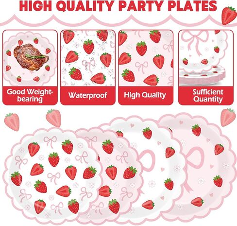 96Pcs Strawberry Party Plates and Napkins Bow Berry Sweet Scalloped Birthday Plates Party Supplies Pink Coquette Strawberry Tableware for Girls Baby Shower Wedding Birthday Decor 24 Guests in Saudi Arabia