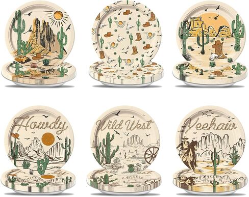 60 Pcs Western Cowboy Paper Plates 7 Inch, Rodeo Theme Birthday Party Decorations cowboy Party Supplies for Wild West Cowboy Rodeo Baby Shower party Supplies in Saudi Arabia