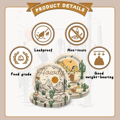 60 Pcs Western Cowboy Paper Plates 7 Inch, Rodeo Theme Birthday Party Decorations cowboy Party Supplies for Wild West Cowboy Rodeo Baby Shower party Supplies in Saudi Arabia