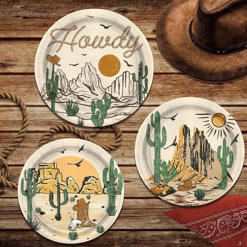 60 Pcs Western Cowboy Paper Plates 7 Inch, Rodeo Theme Birthday Party Decorations cowboy Party Supplies for Wild West Cowboy Rodeo Baby Shower party Supplies in Saudi Arabia