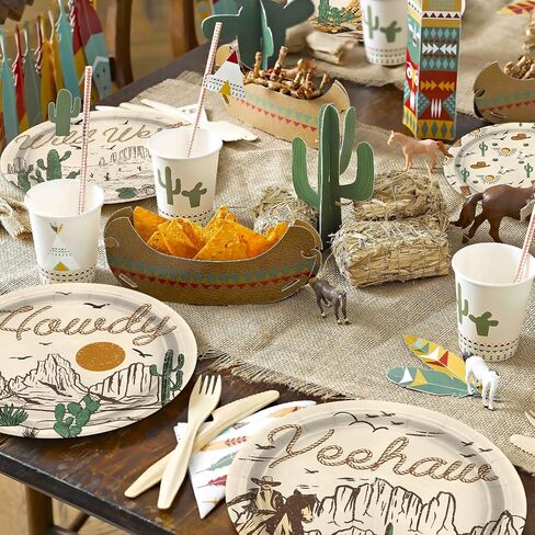 60 Pcs Western Cowboy Paper Plates 7 Inch, Rodeo Theme Birthday Party Decorations cowboy Party Supplies for Wild West Cowboy Rodeo Baby Shower party Supplies in Saudi Arabia