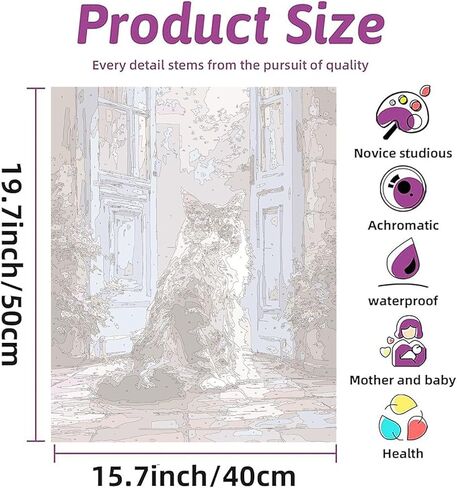 Pseniw Paint by Numbers kit للمبتدئين البالغين و Night Night ، Cat Color بأرقام للبالغين ، اللوحة الزيتية المائية الأكريليك DIY ، لوحة مناسبة لزينة الجدار المنزلي (16 × 20 بوصة) in Saudi Arabia