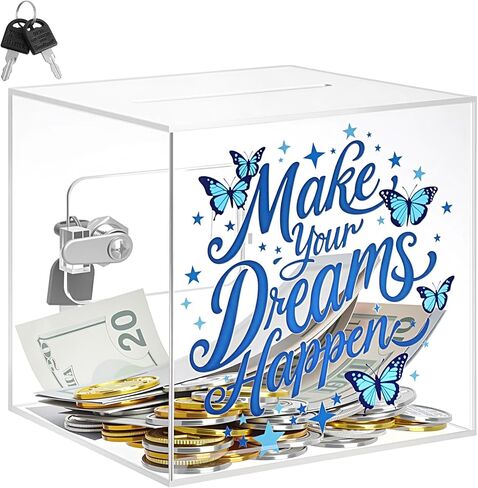 صندوق Honeydak Travel Bank Clear Piggy Bank مع قفل و Clear Acrylic Money Saving Box for Cash Coins Money Real (5.9 بوصة) in Kuwait