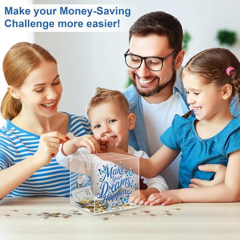 صندوق Honeydak Travel Bank Clear Piggy Bank مع قفل و Clear Acrylic Money Saving Box for Cash Coins Money Real (5.9 بوصة) in Kuwait