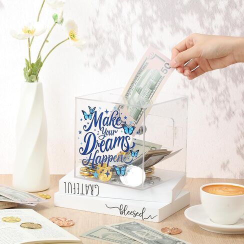 صندوق Honeydak Travel Bank Clear Piggy Bank مع قفل و Clear Acrylic Money Saving Box for Cash Coins Money Real (5.9 بوصة) in Kuwait