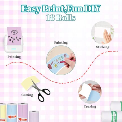 18 Rolls 57 x 25 mm Sticker Printer Paper,Self-Adhesive Compatible with Most Mini Portable Printers. Thermal Paper for Most Camera Paper Roll Refill(5 color) in Saudi Arabia