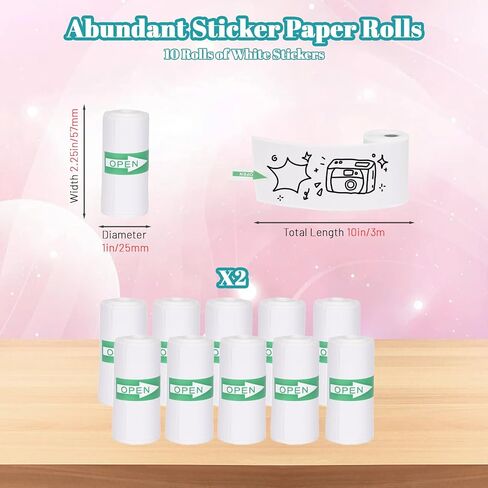 18 Rolls 57 x 25 mm Sticker Printer Paper,Self-Adhesive Compatible with Most Mini Portable Printers. Thermal Paper for Most Camera Paper Roll Refill(5 color) in Saudi Arabia