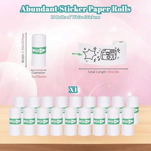 18 Rolls 57 x 25 mm Sticker Printer Paper,Self-Adhesive Compatible with Most Mini Portable Printers. Thermal Paper for Most Camera Paper Roll Refill(5 color) in Saudi Arabia