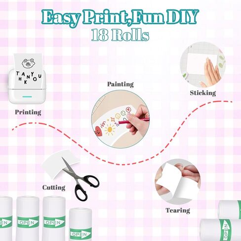 18 Rolls 57 x 25 mm Sticker Printer Paper,Self-Adhesive Compatible with Most Mini Portable Printers. Thermal Paper for Most Camera Paper Roll Refill(5 color) in Saudi Arabia