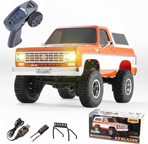 EAZYRC X FMS FCX24S 1/24 Chevy K5 S Blazer 1976s RC Rock Crawler 4x4 RTR Black, with Lisense RC Truck, 4WD 5Km+ 2-Speed Transmission,RC Car for Gift in Saudi Arabia