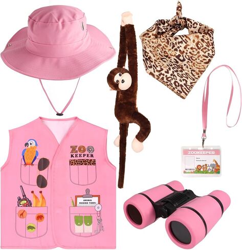 Kyson Kids Zookeeper Costume 6Pcs Safari Explorer Accessories for Halloween Jungle Safari Wild Animal Themed Party Carrer Day in Saudi Arabia