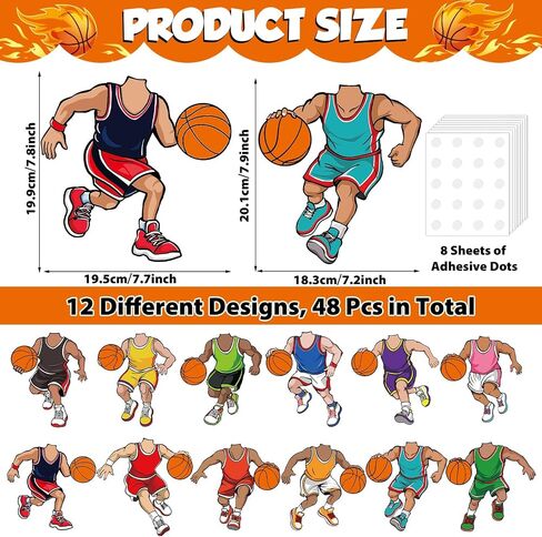48 Set Basketball Bulletin Board Decors Basketball Players Cutouts Basketballs Jersey Paper Cut-Outs Classroom Decor for Boys DIY Craft Photo Sports Theme Party School Home Wall Chalkboard Supply in Saudi Arabia
