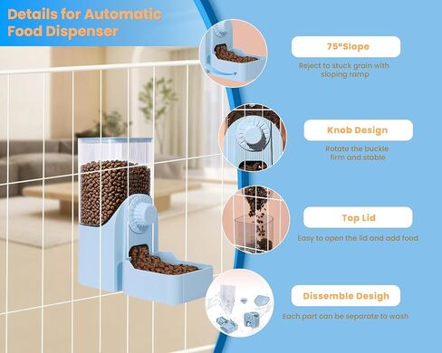 Hanging Automatic Pet Food Dispenser, 54oz Large Capacity Pet Feeder, Auto Gravity Cage Hanging Food Bowl for Small Dog Cat Rabbit Ferret Guinea Pig Hedgehog Chinchillas (Blue) in Kuwait