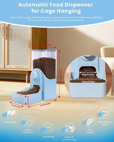 Hanging Automatic Pet Food Dispenser, 54oz Large Capacity Pet Feeder, Auto Gravity Cage Hanging Food Bowl for Small Dog Cat Rabbit Ferret Guinea Pig Hedgehog Chinchillas (Blue) in Kuwait