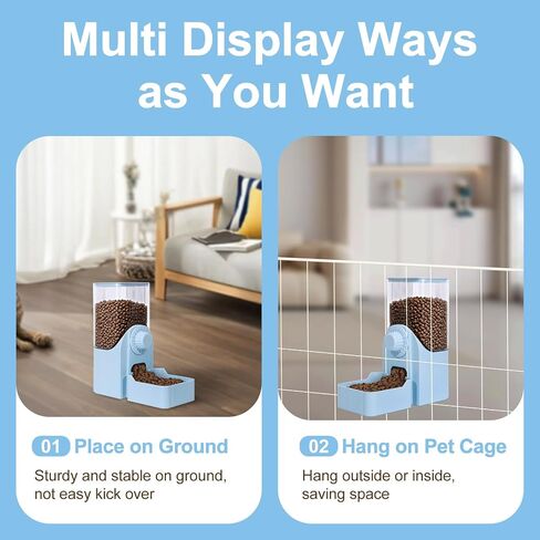 Hanging Automatic Pet Food Dispenser, 54oz Large Capacity Pet Feeder, Auto Gravity Cage Hanging Food Bowl for Small Dog Cat Rabbit Ferret Guinea Pig Hedgehog Chinchillas (Blue) in Kuwait