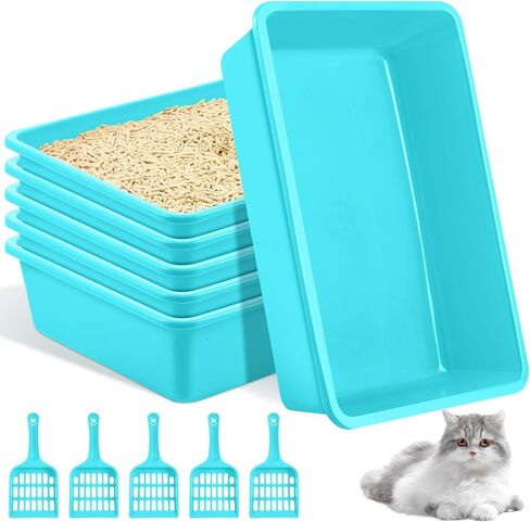 Amyhill 5 PCS Open Cat Strater Box Pan Stert Ban مع 5 مغرفة متوسطة البلاستيك صينية قطة صغيرة غير متينة للحيوانات الأليفة الداخلية Cats Cats Rabbit Supply من السهل تنظيفها ، 14.6x10.6x3.4 بوصة (متعدد الألوان) in Saudi Arabia
