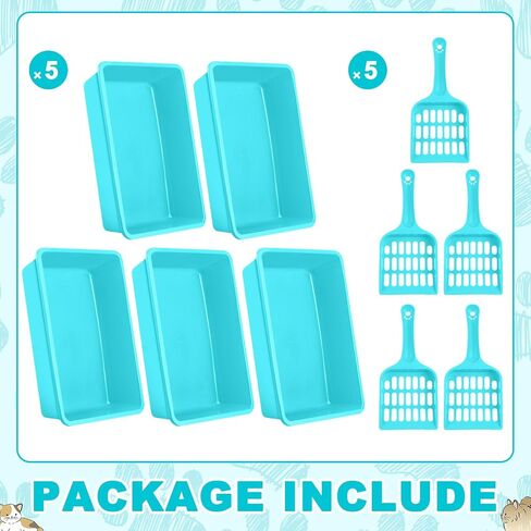Amyhill 5 PCS Open Cat Strater Box Pan Stert Ban مع 5 مغرفة متوسطة البلاستيك صينية قطة صغيرة غير متينة للحيوانات الأليفة الداخلية Cats Cats Rabbit Supply من السهل تنظيفها ، 14.6x10.6x3.4 بوصة (متعدد الألوان) in Saudi Arabia