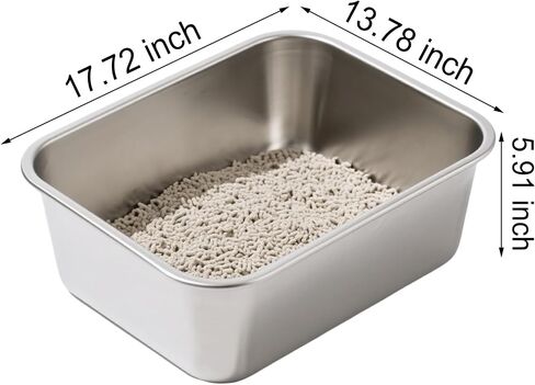 2 Pack Stainless Steel Cat Litter Box Large Metal Litter Pan Tray High Sided Cat Box, Pet Toilet Supplies for Indoor Cats Kitten Rabbit - Non Stick, No Smell, Easy to Clean - 17.72x13.78x5.91 Inch in Saudi Arabia