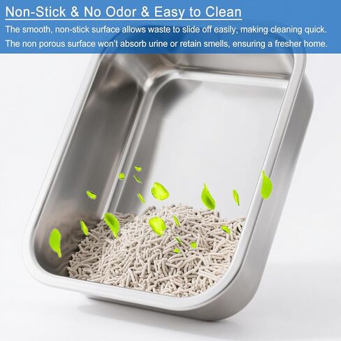 2 Pack Stainless Steel Cat Litter Box Large Metal Litter Pan Tray High Sided Cat Box, Pet Toilet Supplies for Indoor Cats Kitten Rabbit - Non Stick, No Smell, Easy to Clean - 17.72x13.78x5.91 Inch in Saudi Arabia
