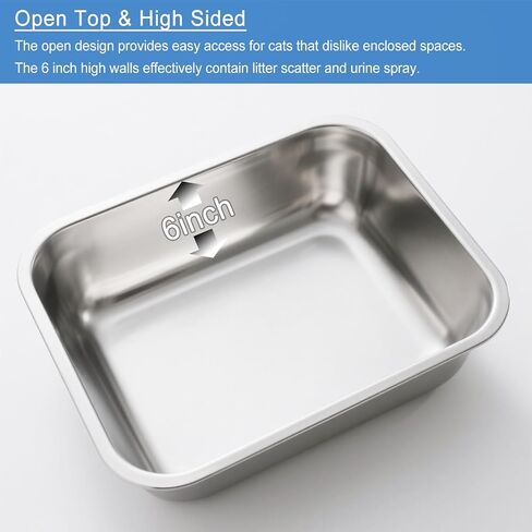2 Pack Stainless Steel Cat Litter Box Large Metal Litter Pan Tray High Sided Cat Box, Pet Toilet Supplies for Indoor Cats Kitten Rabbit - Non Stick, No Smell, Easy to Clean - 17.72x13.78x5.91 Inch in Saudi Arabia