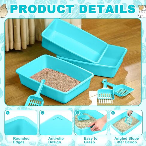 Amyhill 5 PCS Open Cat Strater Box Pan Stert Ban مع 5 مغرفة متوسطة البلاستيك صينية قطة صغيرة غير متينة للحيوانات الأليفة الداخلية Cats Cats Rabbit Supply من السهل تنظيفها ، 14.6x10.6x3.4 بوصة (متعدد الألوان) in Saudi Arabia