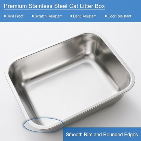 2 Pack Stainless Steel Cat Litter Box Large Metal Litter Pan Tray High Sided Cat Box, Pet Toilet Supplies for Indoor Cats Kitten Rabbit - Non Stick, No Smell, Easy to Clean - 17.72x13.78x5.91 Inch in Saudi Arabia